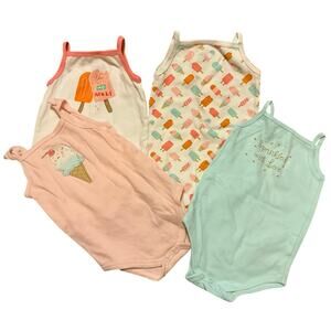 Set of 4 HB Hudson Baby Infant Girls Cotton Sleeveless Bodysuits 24M